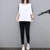 Conjunto de Duas Peças Listrado para Mulheres 2026 Verão Nova Moda Estilo Coreano Camiseta de Manga Curta Calça Harem Roupa Esportiva para Estudantes