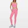 Conjunto Esportivo Transfronteiriço Europeu e Americano Feminino Nude Escovado Fitness Cintura Alta Levanta Bumbum Apertado Corrida Yoga