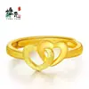 Anillo Femenino de Corazón Doble Chapado en Oro Vietnamita con un Diseño Único, Anillo de Corazón Abierto de Moda Coreana y Japonesa para Mujeres