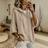 Suéter de punto tipo murciélago con capucha transfronterizo, otoño/invierno Amazon TIMU nuevo suéter exterior de corte holgado de manga tres cuartos para mujer, un artículo de gran venta
