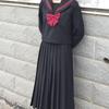 Conjunto de Uniforme Escolar JK Estilo Sombrio Vermelho de Três Peças Estilo Colegial Saia Saia Longa Estilo Japonês Bad Girl