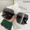 Gafas de Sol para Mujer Sin Marco Cuadradas de Marco Grande Anti-UV Moda Color Degradado Gafas de Sol de Borde Cortado de Alta Gama Espejo de Viaje