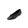 Zapatos Mary Jane Lavados Retro Simples de Piel de Oveja con Lazo 2026 Primavera Tacón Bajo Punta Cuadrada Piel Genuina Boca Baja Zapatos de Una Sola Pieza para Mujer