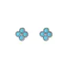 Pendientes de Plata S925 con Turquesa Azul y Trébol de Cuatro Hojas de la Suerte, Aguja de Plata, Modernos y Elegantes, Lujo Ligero, Pendientes Simples y de Gama Alta al por Mayor