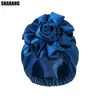 Nuevos Sombreros Bufanda de Moda Europeos y Americanos en Stock, Sombreros Bufanda de Satén Multicolores con Flor Grande y Elástico, Bufanda de Moda de Color Sólido