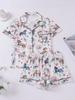 Comercio Exterior Transfronterizo Nuevo Estilo Estampado de Caballos Pijama de Mujer Verano Cuello Cardigan Manga Corta Shorts Conjunto de Pijama Ropa de Casa Europeo y Americano