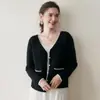 Nuevo cárdigan de punto de cachemira para mujer Invierno 2026, Suéter abrigo de cachemira de lana con bloqueo de color retro, Cuello en V, Moderno