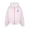 Chaqueta Acolchada Rayada con Bordado de Copos de Nieve y Muñeco de Nieve Estampado Completo para Mujer, Invierno Holgada, Estilo Perezoso, Engrosada, Abrigo de Algodón Cálido