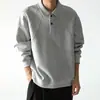 Sudadera de cuello polo gris estilo americano, patchwork deconstruido, para hombre, marca de moda, otoño, talla grande, holgada, casual, top de manga larga para pareja