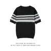 Camiseta de Tricô Listrada Color Block Transfronteiriça de Manga Curta para Homens, Novo Estilo de Verão, Respirável, Caimento Solto, Top Casual Emagrecedor de Meia-Manga