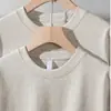 Camiseta Masculina Branca Pura Manga Longa Algodão Pesado 300g Outono Inverno Grossa Opaca Cor Lisa Solta Tamanho Grande Camiseta Básica
