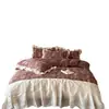 Sensación Retro de Alta Gama Set de Cuatro Piezas de Doble Gasa 100% Algodón Jacquard Encaje Francés Funda de Edredón de Algodón Puro Ropa de Cama Color Café 4