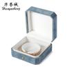 Pequeña caja de joyería de franela azul niebla estilo ins fresca, caja de regalo para joyería, caja octogonal para anillos con patrón de bronceado, caja de joyería