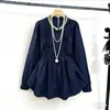 Camisa Azul Longa Embelezada de Luxo Leve e Resistente Estilo Francês para Mulheres, Temporada de Primavera, Tamanho Grande, Blusa de Alta Qualidade Estilo Boneca