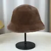 Novo Chapéu Bucket de Pelúcia Acolchoado Outono e Inverno Chapéu Bacia Estilo Coreano Chapéu de Aba Larga Quente Pelo Sintético de Visão