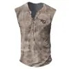 Chaleco casual de hombre de talla grande con placket de siete botones, código europeo transfronterizo, estampado digital 3D de letras, cuello V sin cuello para hombre