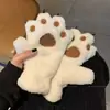 Guantes de Invierno Lindos de Dibujos Animados de Pata de Gato sin Dedos para Niñas, Guantes Cálidos de Felpa, Guantes Gruesos de Pata de Oso Peluda de Medio Dedo