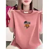 Camiseta de Manga Corta para Mujer en Rebaja, Corte Holgado, Cuello Redondo, Diseño Estampado, Moda Juvenil, Top Casual Versátil