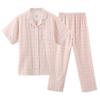 Kimo Linpo Pijama Fino de Gasa de Doble Capa Exportación Cuadros Japoneses Pareja Mangas Cortas Pantalones Conjunto de Ropa para el Hogar