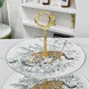 Plato de Fruta de Doble Capa de Porcelana Fina Leopardo de la Jungla Vintage para el Hogar Bandeja para Meriendas de la Hora del Té de la Tarde Soporte para Postres Venta Directa desde la Fábrica Fuente