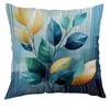 Funda de Almohada Estampada Diaria Azul Dorado Ramas y Hojas Patrón de Línea Transfronteriza Temu para Oficina, Dormitorio, Sofá