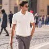 Camisa polo com gola de lapela, camisa de malha de manga curta para homens, corte slim business britânico, seda gelada de verão, moda europeia e americana, atacado transfronteiriço