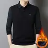 Camisa Polo para Hombre, Nuevo Estilo Otoño/Invierno, Forro Polar, Engrosada, Polar Integrado, Cálida, Cuello Campana, Falso Dos Piezas, Rayas, Top de Manga Larga