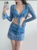 Bikini Traje de Baño para Mujer Popular en Internet Mismo Estilo Dividido Conjunto de Cuatro Piezas Estilo Hada Sexy Puro Manga Larga Protección Solar Traje de Baño de Playa