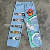 Jeans con Estampado de Graffiti Americano de Dibujos Animados Transfronterizos 2029 para Hombre, Modernos, Originales, Elegantes, de Pierna Recta, Pierna Ancha