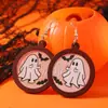 Brincos de Madeira Novos Europeus e Americanos para Halloween Acrílico Colorido Impresso com Texto Fantasma Abóbora Gato Preto Brincos Dupla Face