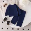 Estilo Europeo y Americano 26 Ropa de Primavera y Otoño para Niños Conjunto de Sudadera y Pantalones Azul Marino para Niñas, Conjunto Deportivo de Dos Piezas para Primavera y Otoño, Stock Listo de Fábrica para Dropshipping
