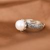 Anillo de plata S925 Golden Deer King, simple, de moda, con incrustaciones de ondas de agua Ruyi y perlas de agua dulce, regalo para mujer