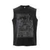 Fábrica de Origen Camiseta sin Mangas Vintage Estilo Americano con Estampado de Letras Cuello Redondo para Hombre, Nueva Camiseta Superior Casual Holgada de Verano para Mujer
