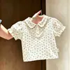 Camiseta de algodón puro acanalado para niñas, polo de manga corta con cuello de muñeca creativo, top corto dulce con ajuste a la cintura para niños, lindo