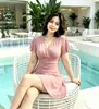Maiô Plus Size Feminino para Meninas Cheinhas Cobertura da Barriga Slim Fit Vestido Peito Pequeno Aro de Aço Franzido Fonte Termal Conservador Maiô Boxer