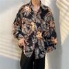 Camisa Vintage de Estilo Hong Kong con Pintura al Óleo Floral Completa para Hombre y Mujer, Retro Guapo y Versátil Suelto para Pareja Chaqueta de Camisa de Manga Larga