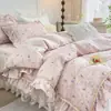 Falda de Cama Acolchada Estilo Francés Campestre de Encaje Pesado, Todo Algodón, Juego de Cuatro Piezas, Funda de Edredón de Encaje de Algodón Puro, Juego de Cuatro Piezas Todo Algodón