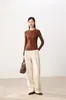 Top térmico de corte ajustado con cuello redondo para mujer, mezcla de lana y seda de alta gama, colección Otoño/Invierno 2026, color liso, amigable con la piel