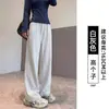 Calça Banana Fina de Corte Justo para Mulheres, Novo Estilo Primavera e Outono 2026, Calça de Moletom Espessa, Calça Esportiva Cinza Reta Solta de Perna Larga