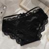 Roupa interior de renda pura fina feminina cintura média costura de cetim cor de contraste menina 7A laço de virilha de algodão puro oco em forma de T