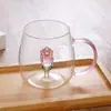Novo Copo de Vidro Criativo para Suco e Leite Desenho Animado Transparente com Formato Tridimensional de Animal e Planta Copo de Água