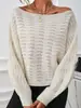 Suéter feminino novo outono e inverno europeu e americano, blusa de tricô pulôver de manga morcego ombro a ombro listrada horizontal para mulheres da Amazon