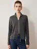 Cárdigan de lana con cremallera, cuello medio alto de punto fino para mujer, color liso simple, corte ajustado, adelgazante, adecuado para primavera y otoño, chaqueta de punto de manga larga para ir al trabajo