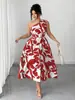 2026 Moda Femenina Tallas Grandes Transfronteriza Primavera/Verano Más Vendido Vestido de Un Hombro con Estampado Floral Estilo Vacacional Elegante Vestido Largo