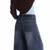 Elegantes jeans de mujer estilo americano, nuevos de tiro alto, corte holgado, adelgazantes, pantalones de pierna ancha con caída, pantalones largos azul oscuro