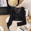 Cárdigan de punto con protección solar para el verano 2026 para mujer, Cubreprenda calado, Camisa fina de punto con cuello en V y cordón para aire acondicionado, Chal exterior