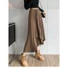 Gongyu Weng Falda caqui para mujer Otoño e Invierno Diseño de falda midi plisada irregular Cintura alta Falda línea A