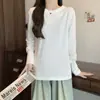 Atacado Primavera e Outono novo algodão puro tamanho grande manga longa camisa básica simples versátil top camiseta de manga longa solta para mulheres