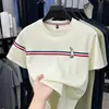 Camiseta de Manga Corta para Hombre Estilo Coreano Nuevo de Verano con Bordado de Pony, Top Cómodo a Rayas Estilo Old Money para Hombre Venta al por Mayor