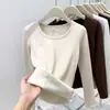 Camisa Térmica de Veludo Peça Única Engrossada para Mulheres no Outono e Inverno, Slim Fit, Blusa Interna Relaxada, Camiseta de Veludo de Manga Longa